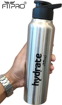 FitPro Hydrate 1000ml Stainless Steel Water Bottle | Silver Finish | Flip Top Cap for Office & Personal Use