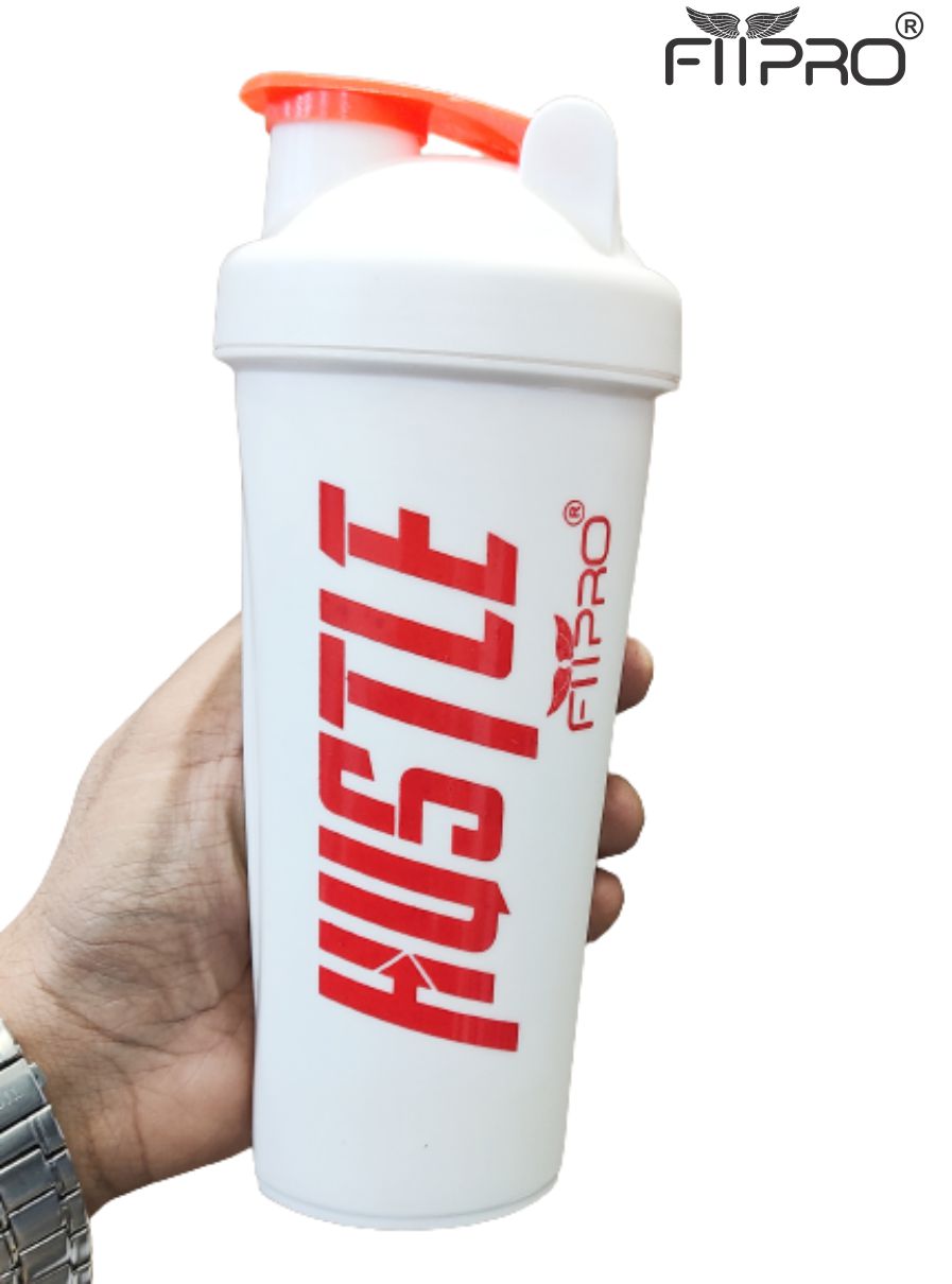 Hustle Gym Shaker Bottle 750ml – White Protein Shaker with Mixing Ball | BPA-Free PP Plastic