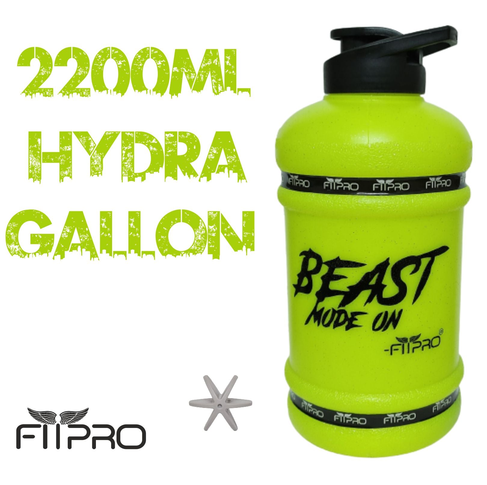 Fitpro Beast Mode On 2.2L Gallon Water Bottle – Neon Green  Gym Shaker