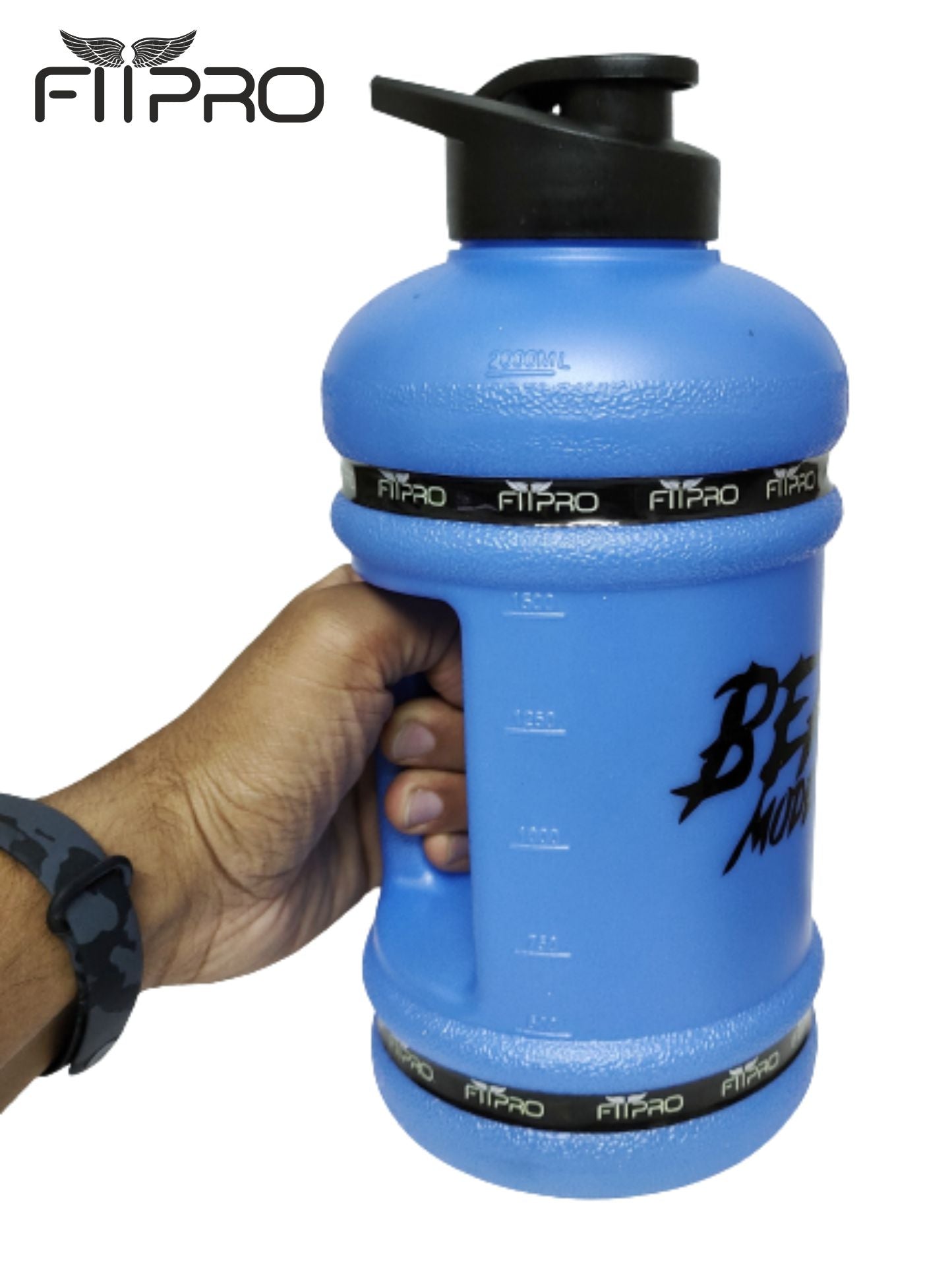 Fitpro Beast Mode On 2.2L Gallon Water Bottle – Blue Gym Shaker
