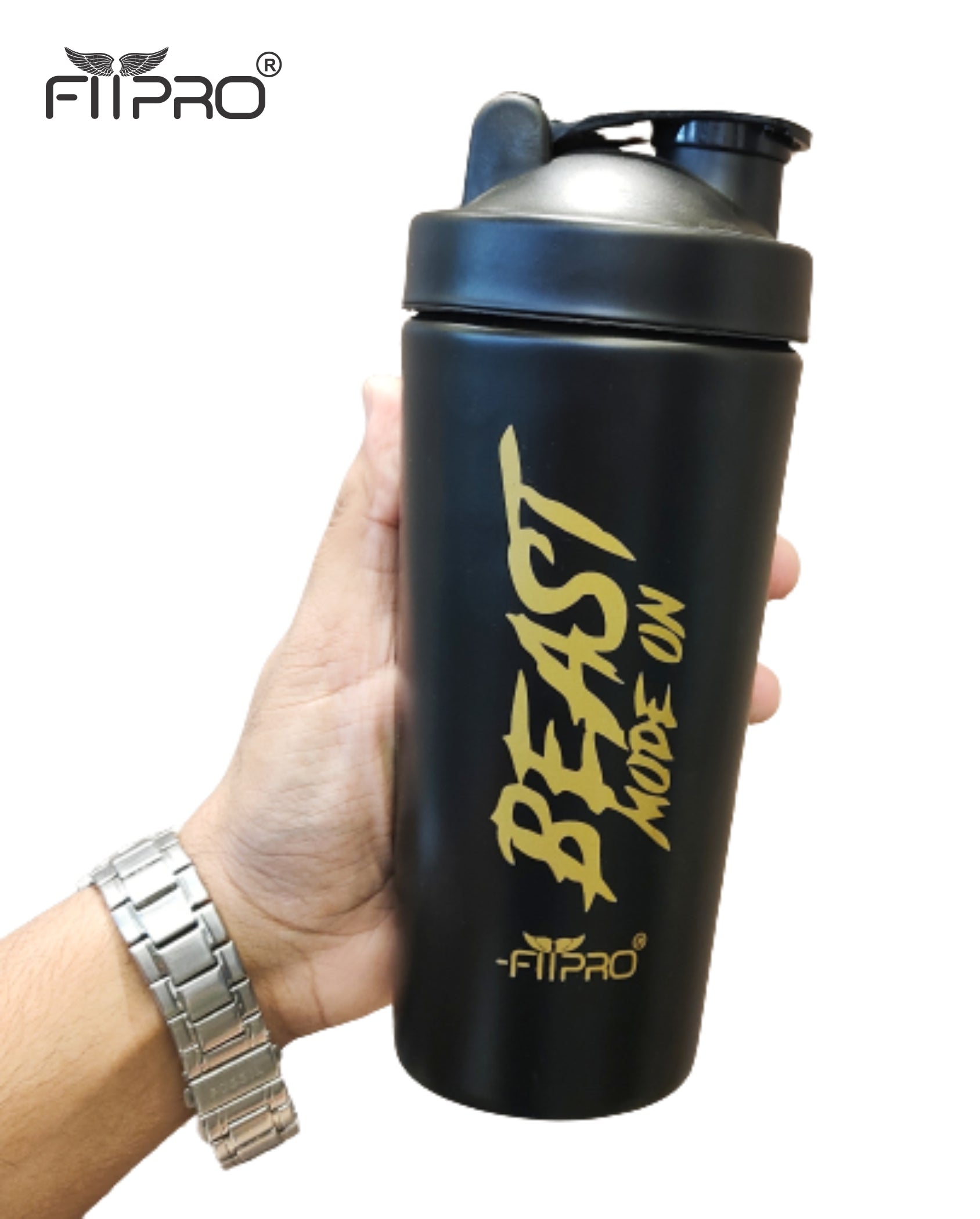 FITPRO Beast Mode Stainless Steel Shaker Bottle 750ml – Leak-Proof Gym Protein Shaker with Steel Whisk Ball