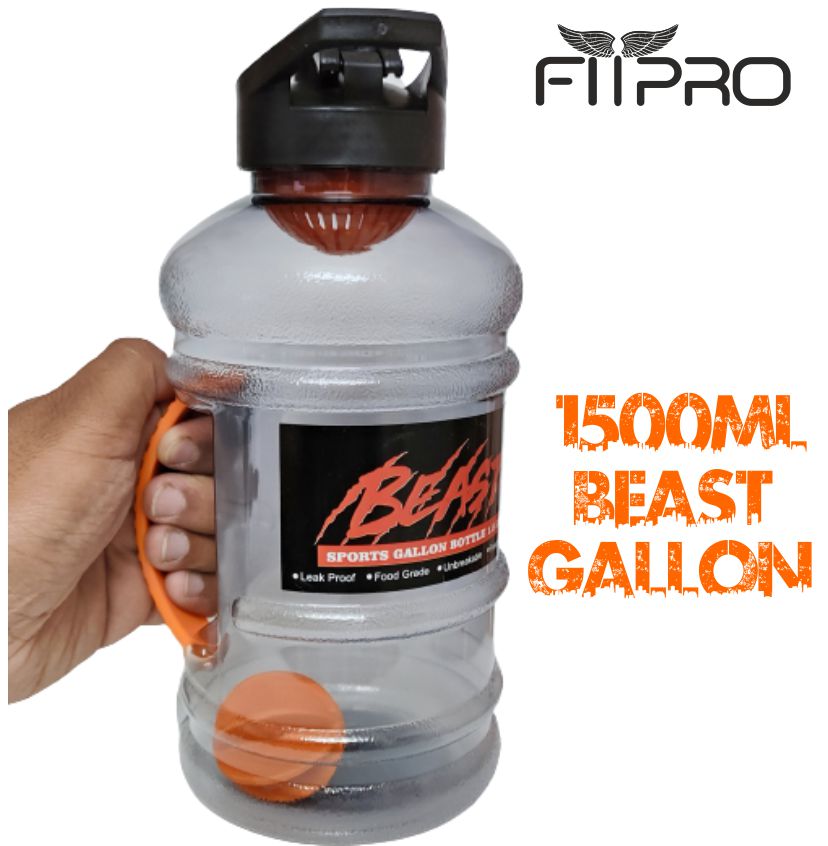 Hulk Sports Gallon Water Bottle 1500ml | Smoke Transparent | Flip Top Cap with Mixing Ball