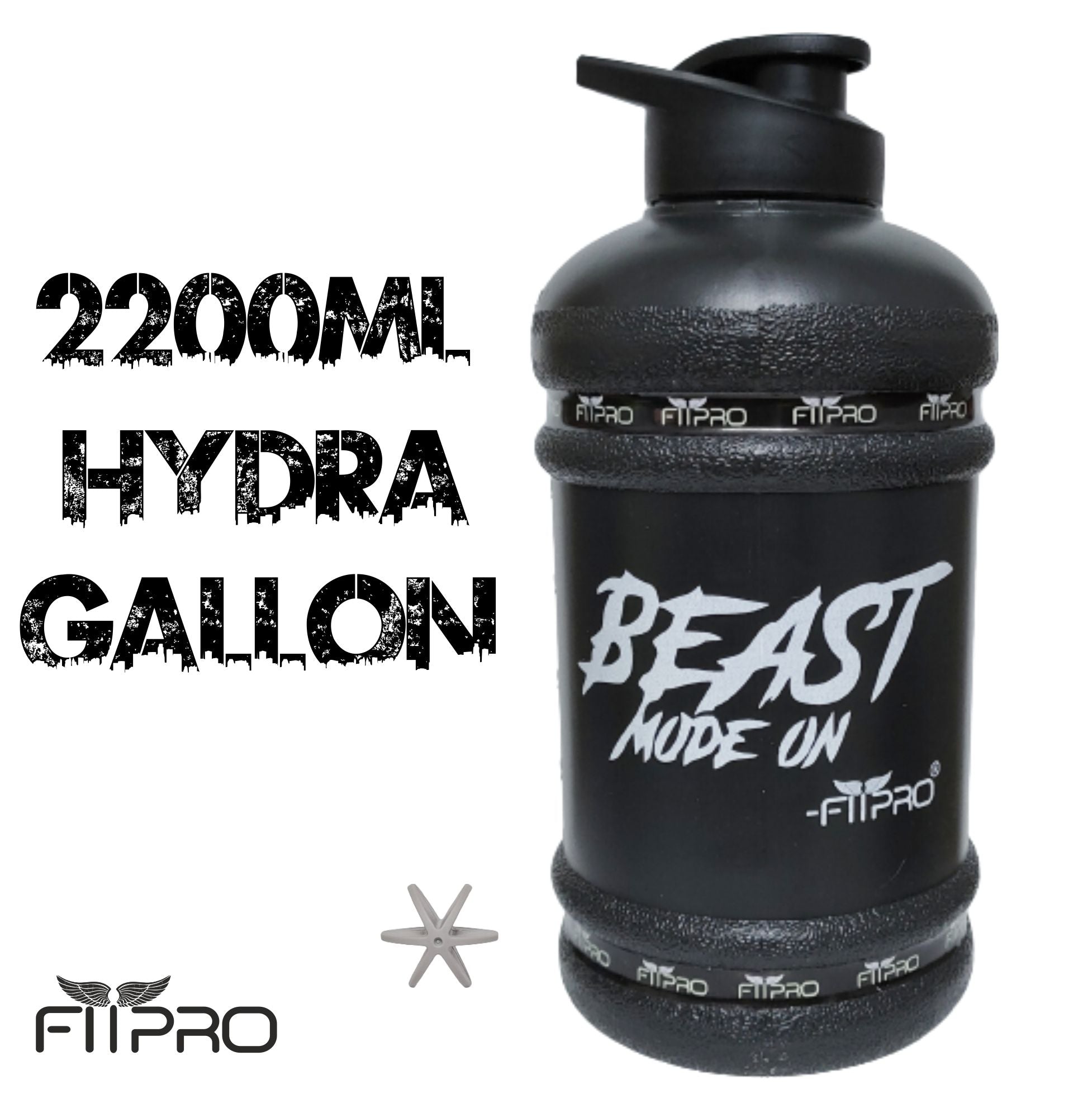 Fitpro Beast Mode On 2.2L Gallon Water Bottle – Black Gym Shaker