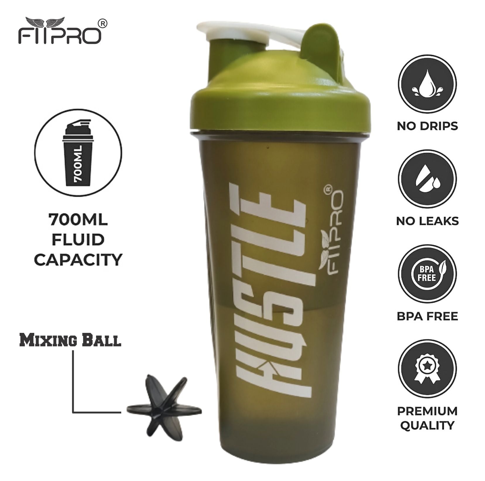 Basic Protein Shaker Bottle 750ml | PP Plastic | Green Transparent with Green Cap