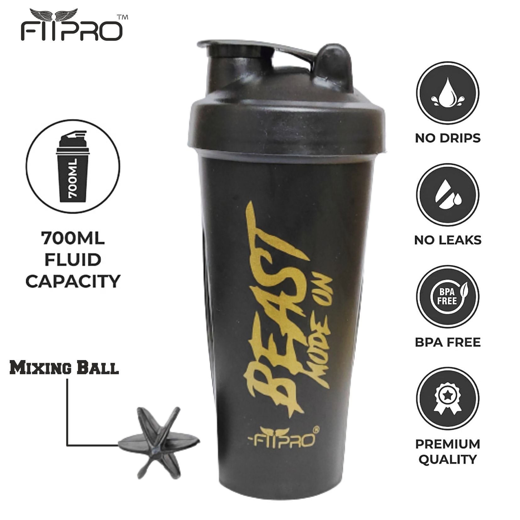 Fitpro Beast Mode On Shaker 790ml Black – Gym Protein Shaker Bottle