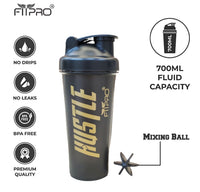 Hustle Gym Shaker Bottle 750ml – Smoke Grey Protein Shaker with Mixing Ball | BPA-Free PP Plastic