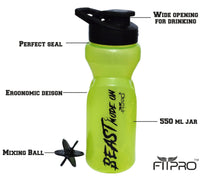 FITPRO Ivory Sipper Bottle 600ml – Neon Green Gym & Cycling Bottle with Mixing Ball | BPA-Free PP Plastic