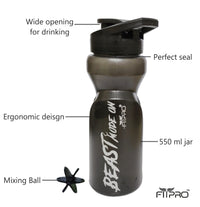 FITPRO Ivory Sipper Bottle 600ml – Smoke Grey Gym & Cycling Bottle with Mixing Ball | BPA-Free PP Plastic