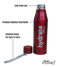 FitPro Hydrate 700ml Stainless Steel Water Bottle | Red Slim Bottle for Office, Travel & Daily Use