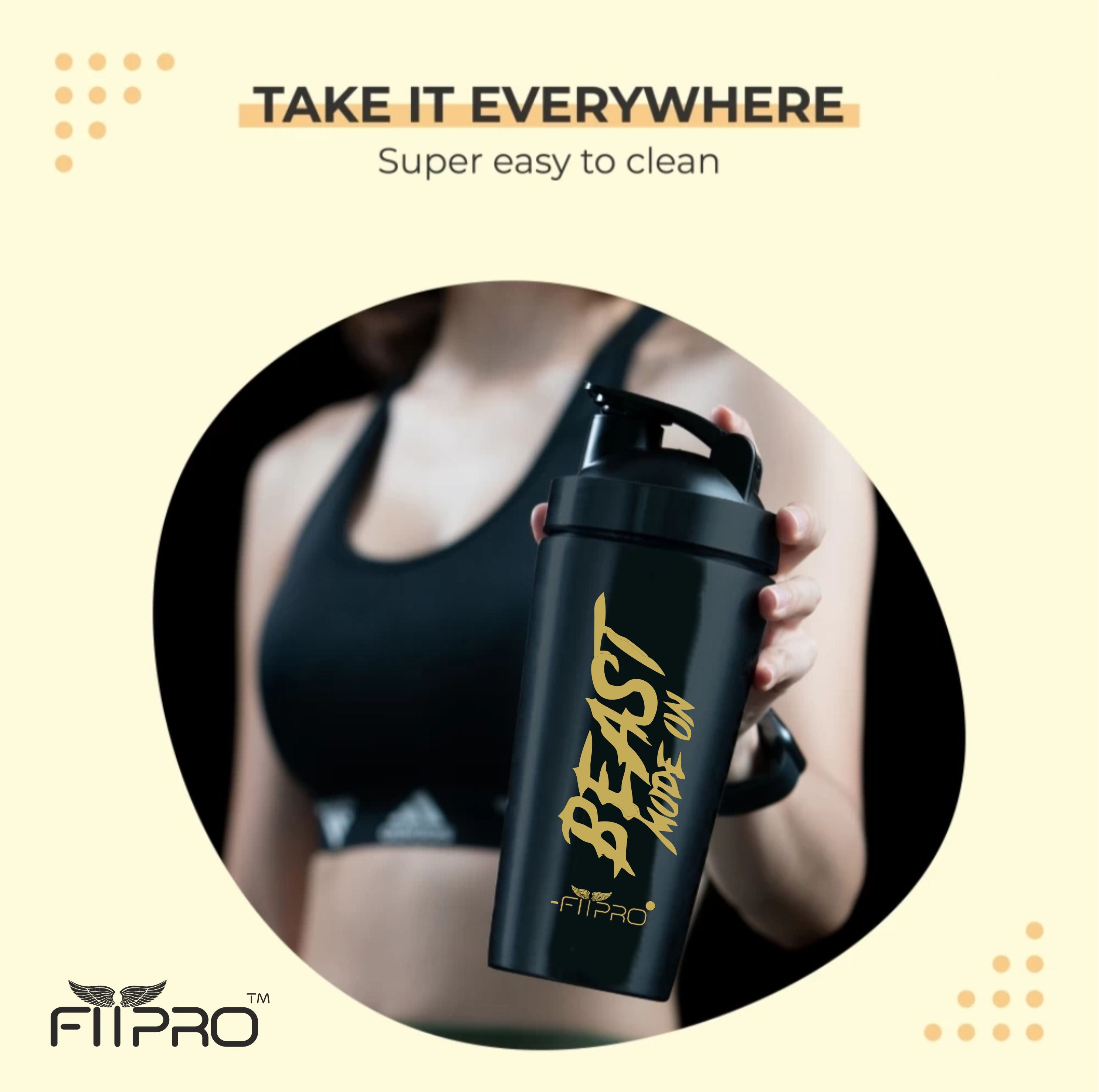 Fitpro Beast Mode On Shaker 790ml Black – Gym Protein Shaker Bottle