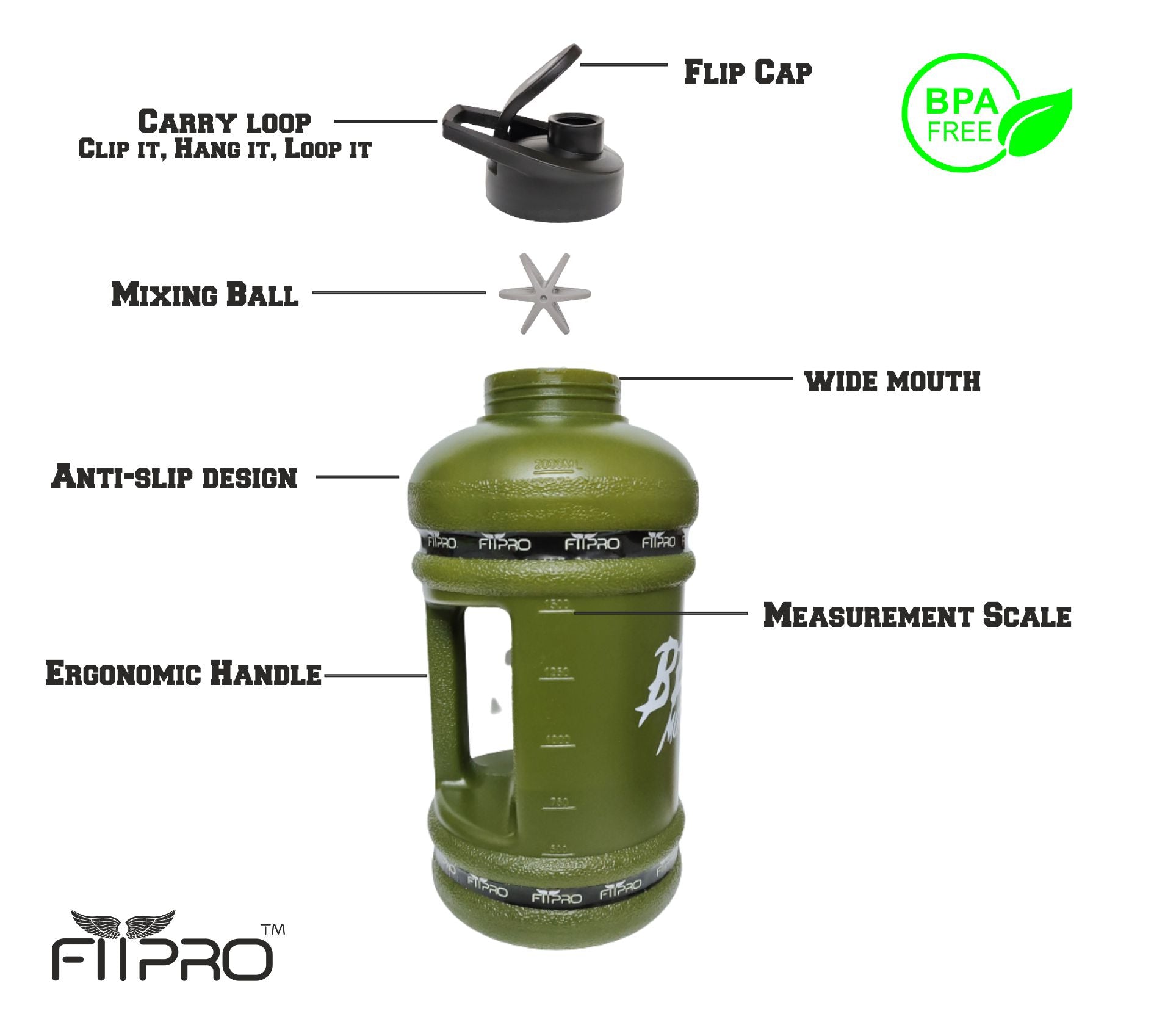 Fitpro Beast Mode On 2.2L Gallon Water Bottle – Military Gym Shaker