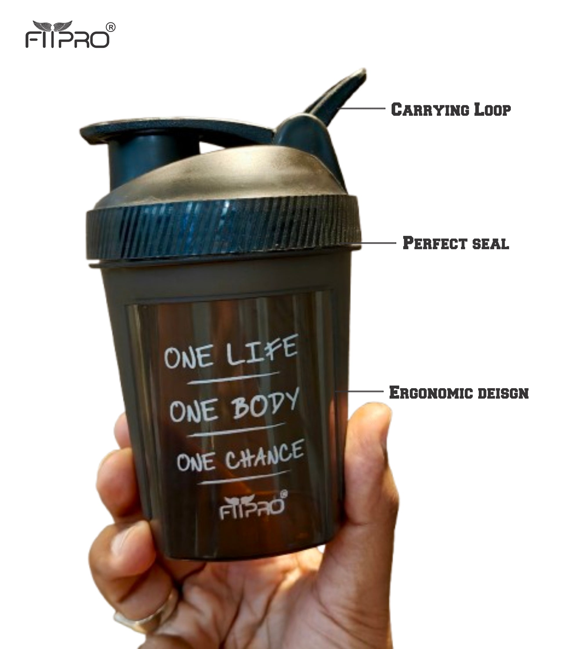 FITPRO Mini Fuel Shaker Bottle 300ml – Compact Gym Protein Shaker with Mixing Ball | BPA-Free PP Plastic