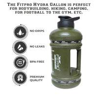 Fitpro 2.2L Military Green Gym Gallon Bottle – BPA-Free, Leak-Proof