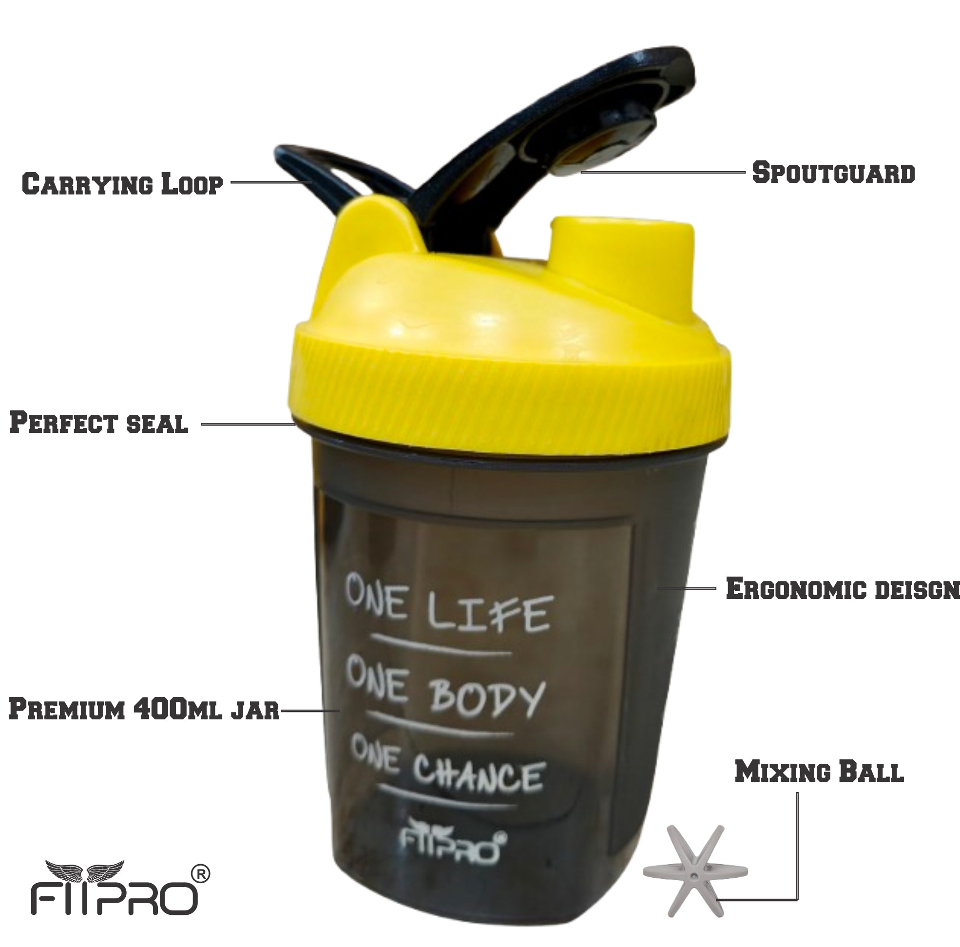 FITPRO Mini Fuel Shaker Bottle 300ml – Compact Gym Protein Shaker with Mixing Ball | BPA-Free PP Plastic