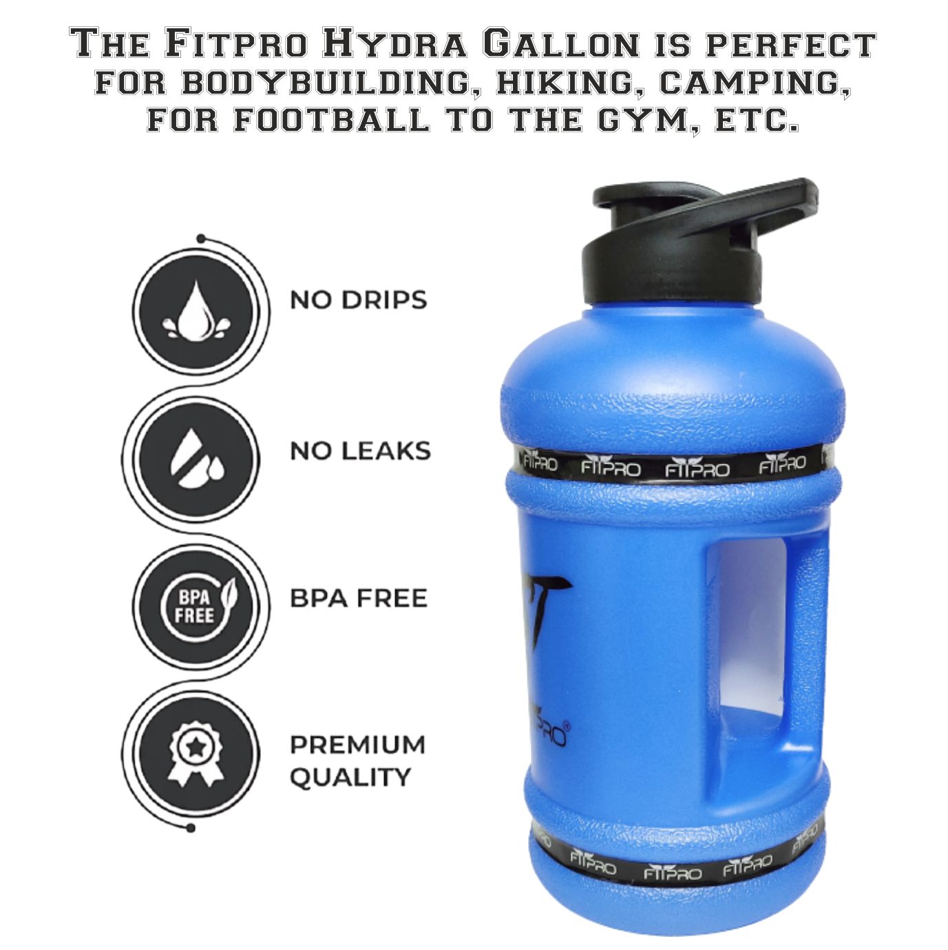 Fitpro Beast Mode On 2.2L Gallon Water Bottle – Blue Gym Shaker