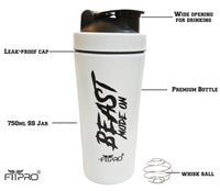 FITPRO Beast Mode Stainless Steel Shaker Bottle 750ml – Leak-Proof Gym Protein Shaker with Steel Whisk Ball