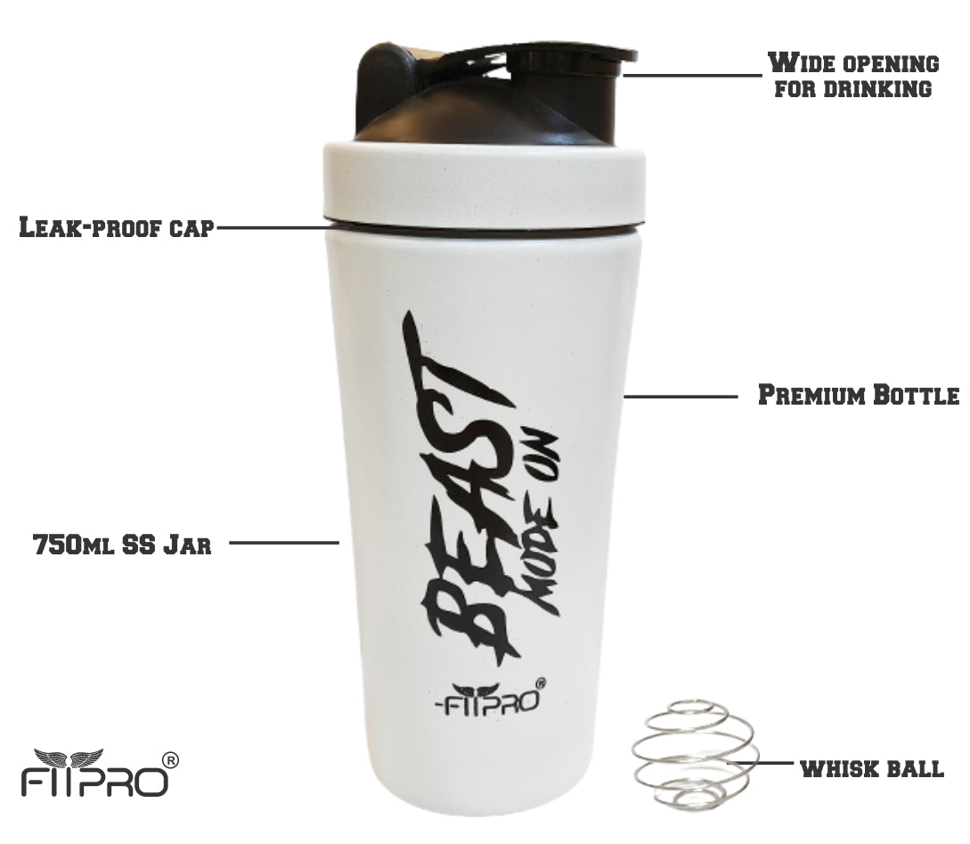 FITPRO Beast Mode Stainless Steel Shaker Bottle 750ml – Leak-Proof Gym Protein Shaker with Steel Whisk Ball