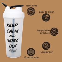 FitPro Fantastic Protein Shaker 750ml | White | Keep Calm & Work Out | Personal Use