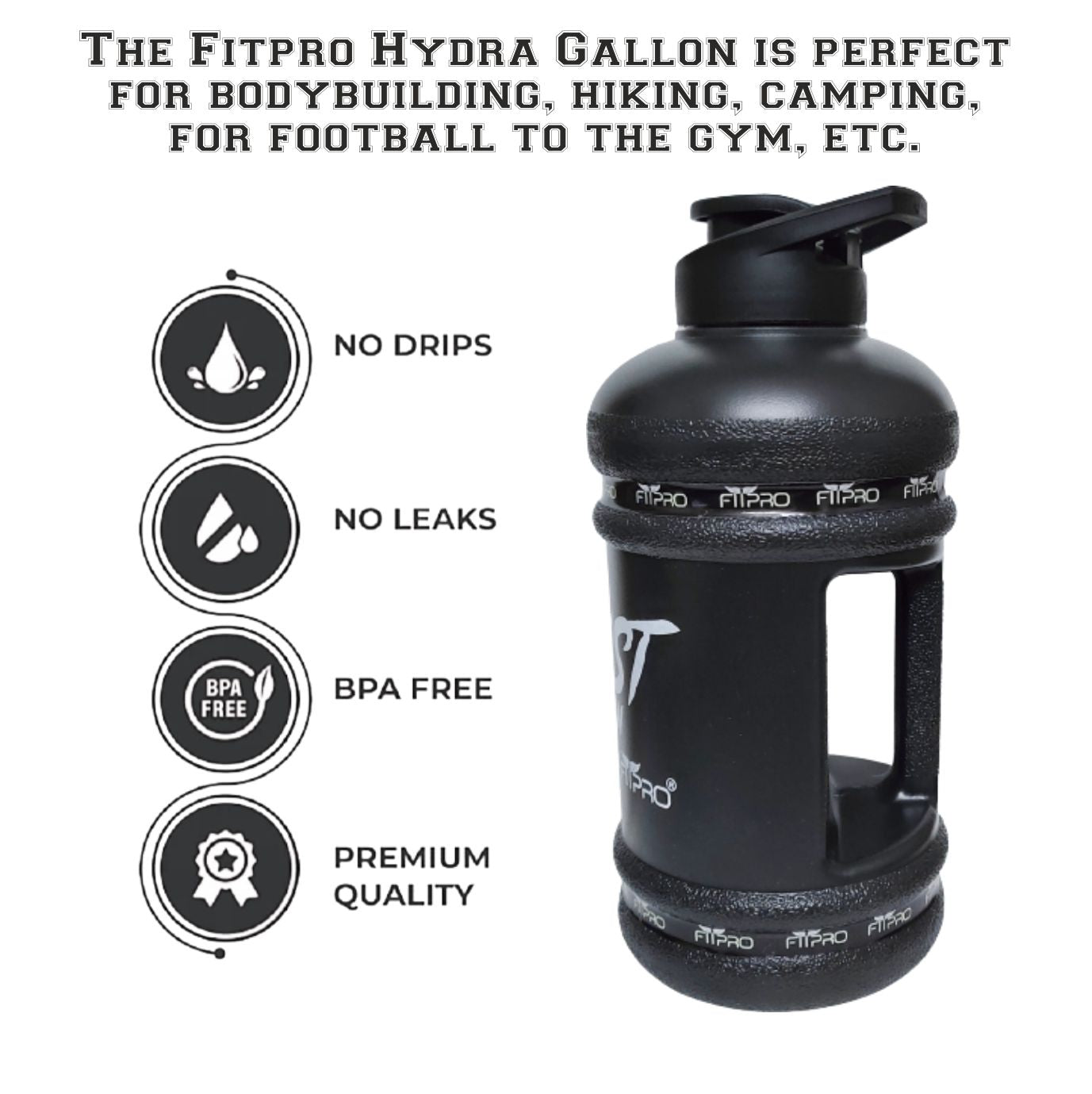 Fitpro Beast Mode On 2.2L Gallon Water Bottle – Black Gym Shaker