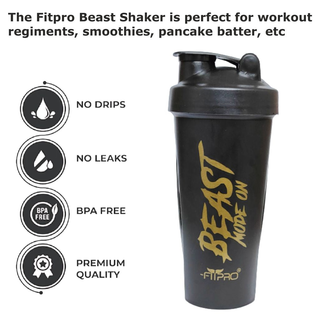 Fitpro Beast Mode On Shaker 790ml Black – Gym Protein Shaker Bottle