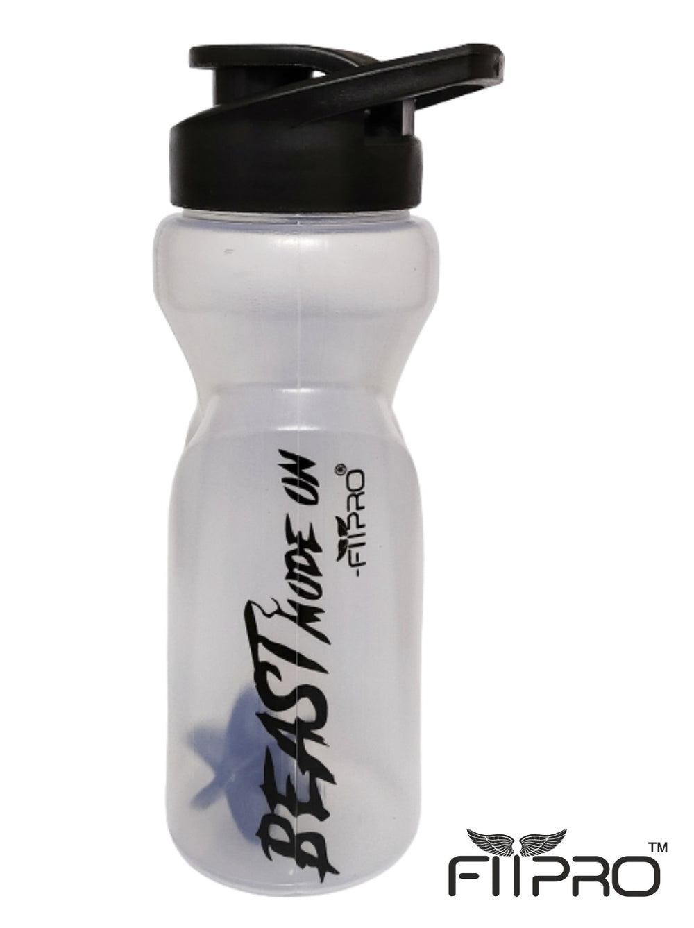 FITPRO Ivory Sipper Bottle 600ml – Transparent Gym & Cycling Bottle with Black Cap & Mixing Ball | BPA-Free PP Plastic