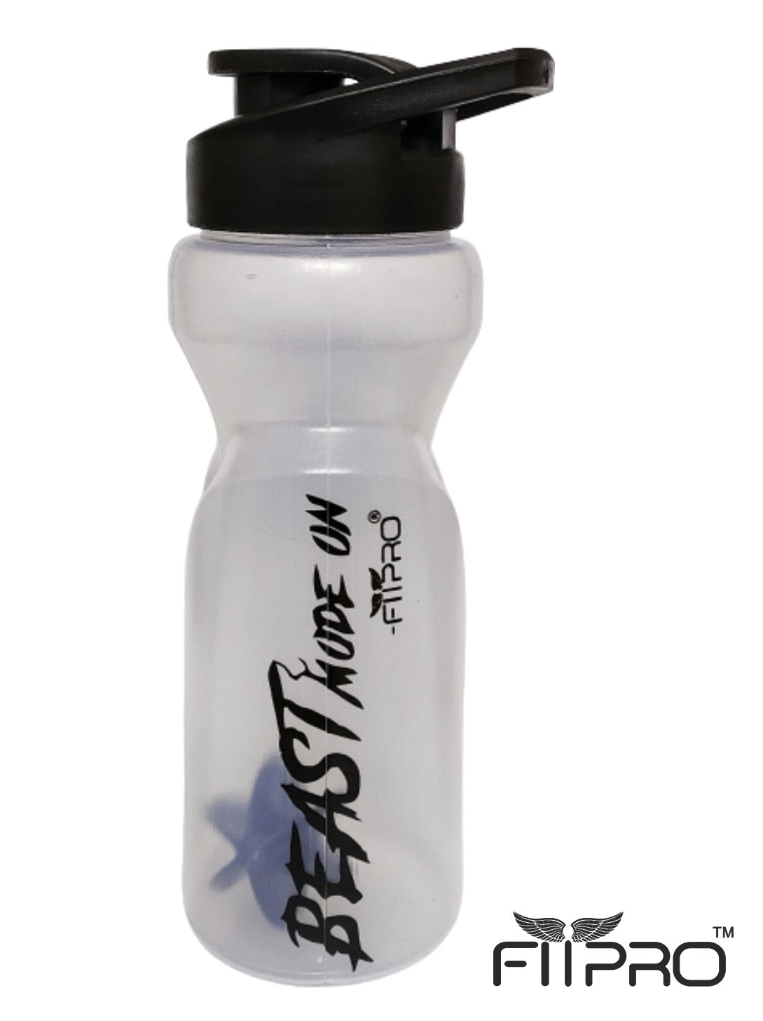 FITPRO Ivory Sipper Bottle 600ml – Transparent Gym & Cycling Bottle with Black Cap & Mixing Ball | BPA-Free PP Plastic