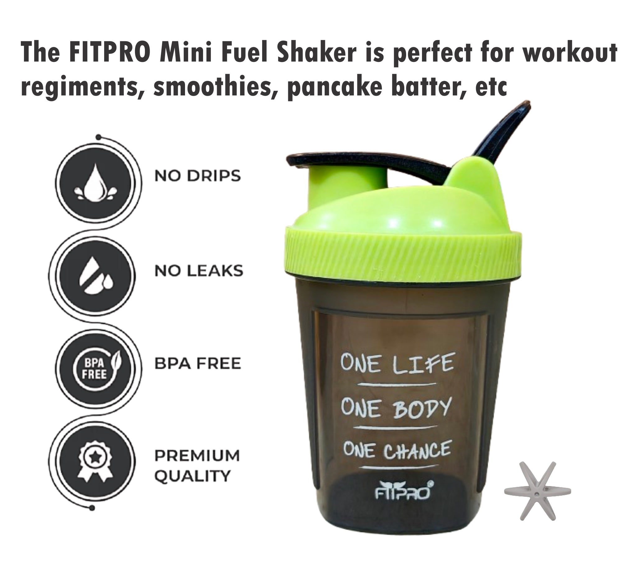 FITPRO Mini Fuel Shaker Bottle 300ml – Compact Gym Protein Shaker with Mixing Ball | BPA-Free PP Plastic