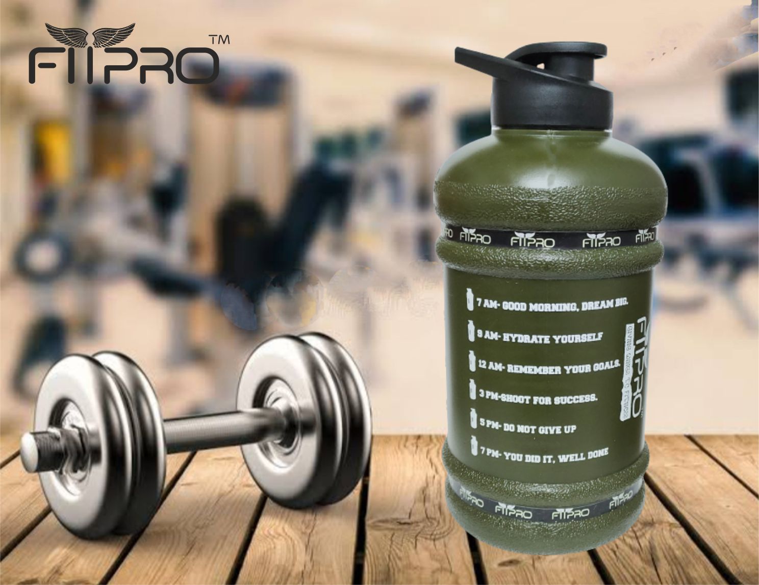 Fitpro 2.2L Military Green Gym Gallon Bottle – BPA-Free, Leak-Proof