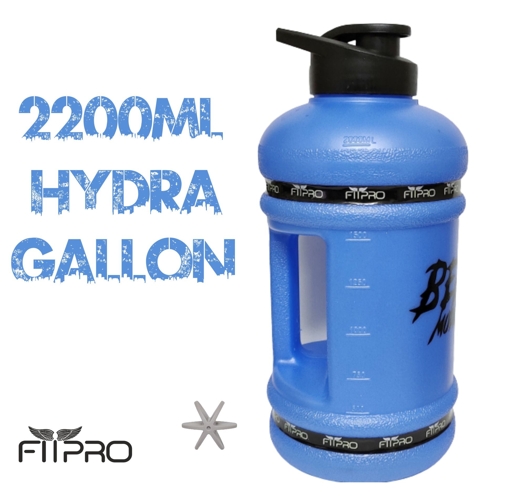 Fitpro Beast Mode On 2.2L Gallon Water Bottle – Blue Gym Shaker