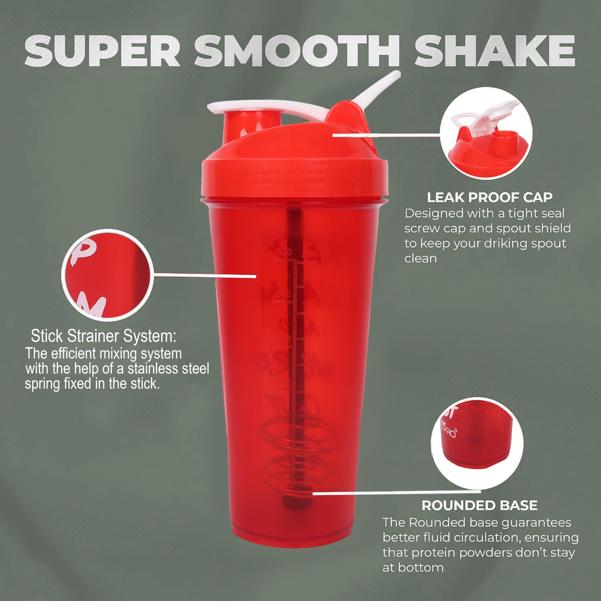 FitPro Fantastic Protein Shaker 750ml | Red | Keep Calm & Work Out | Gym & Fitness Use