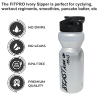 FITPRO Ivory Sipper Bottle 600ml – Transparent Gym & Cycling Bottle with Black Cap & Mixing Ball | BPA-Free PP Plastic