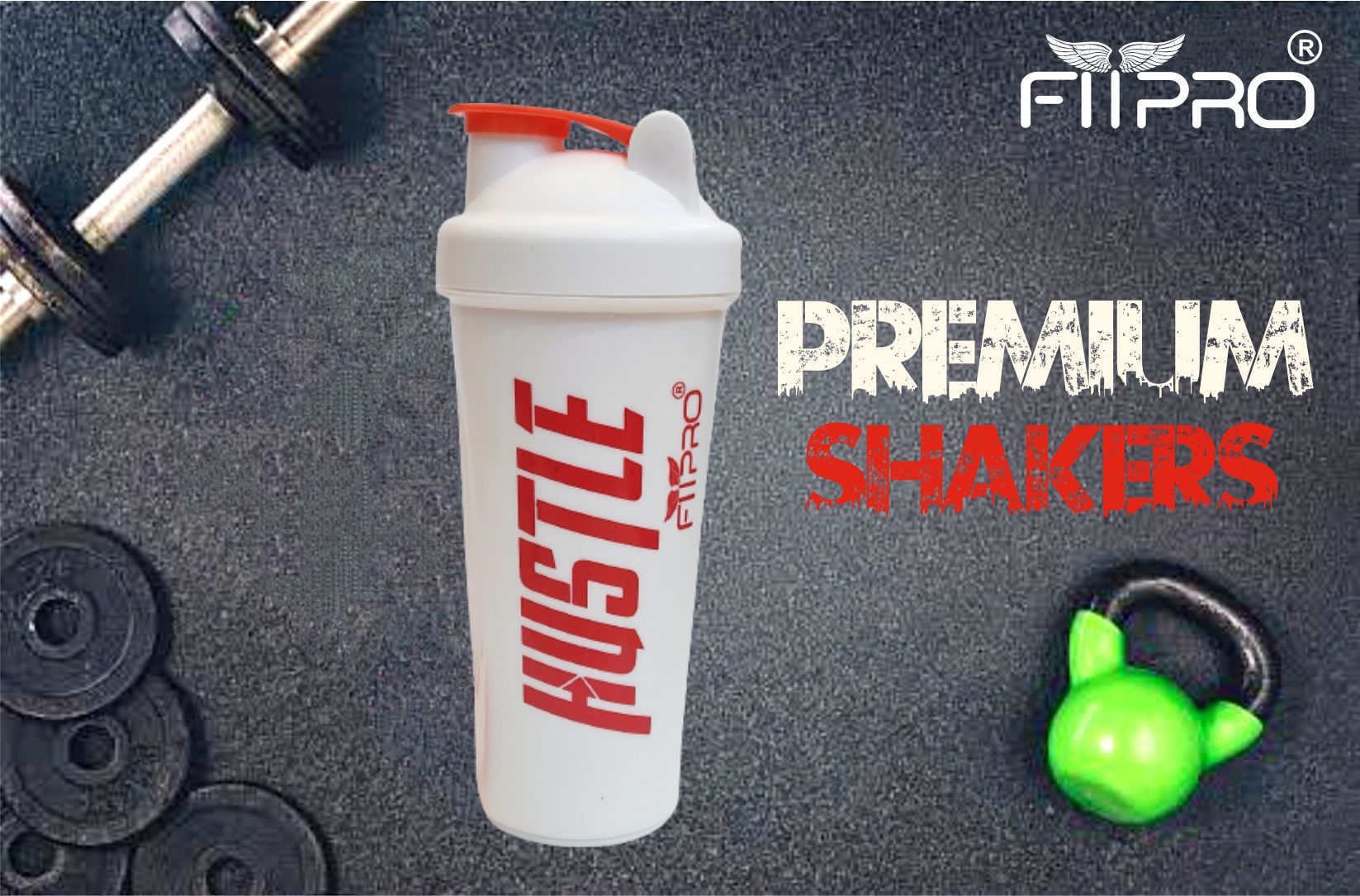 Hustle Gym Shaker Bottle 750ml – White Protein Shaker with Mixing Ball | BPA-Free PP Plastic