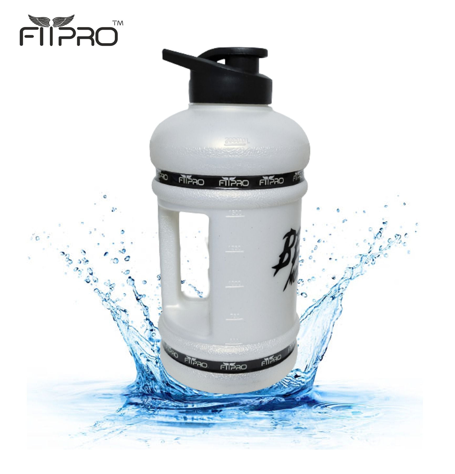 Fitpro Beast Mode On 2.2L Gallon Water Bottle – White Gym Shaker