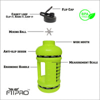 Fitpro 2.2L Neon Green Gym Gallon Bottle – BPA-Free, Leak-Proof