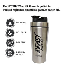 FITPRO Beast Mode Stainless Steel Shaker Bottle 750ml – Leak-Proof Gym Protein Shaker with Steel Whisk Ball