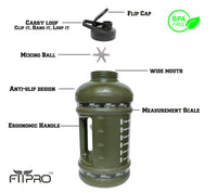 Fitpro 2.2L Military Green Gym Gallon Bottle – BPA-Free, Leak-Proof