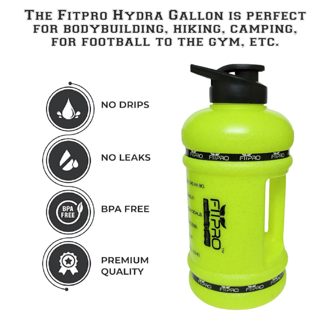 Fitpro 2.2L Neon Green Gym Gallon Bottle – BPA-Free, Leak-Proof