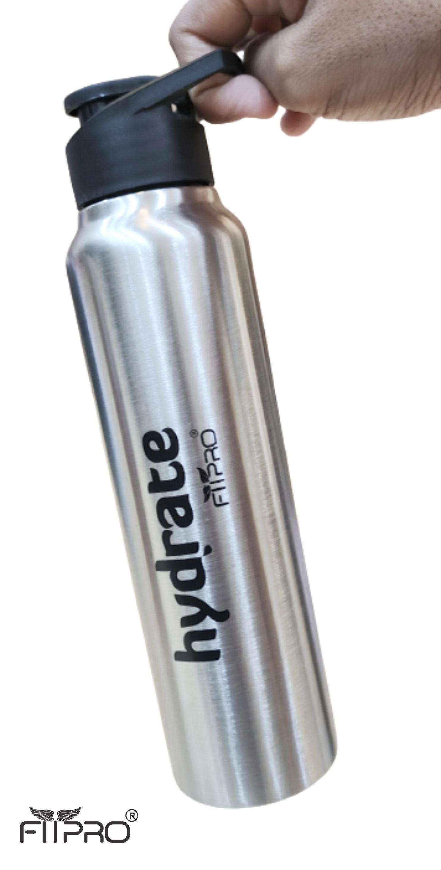 FitPro Hydrate 1000ml Stainless Steel Water Bottle | Silver Finish | Flip Top Cap for Office & Personal Use
