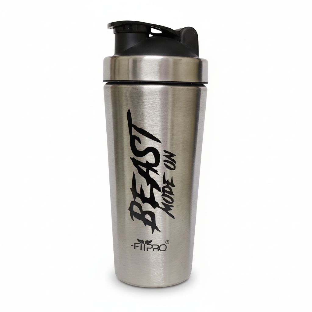 FITPRO Beast Mode Stainless Steel Shaker Bottle 750ml – Leak-Proof Gym Protein Shaker with Steel Whisk Ball
