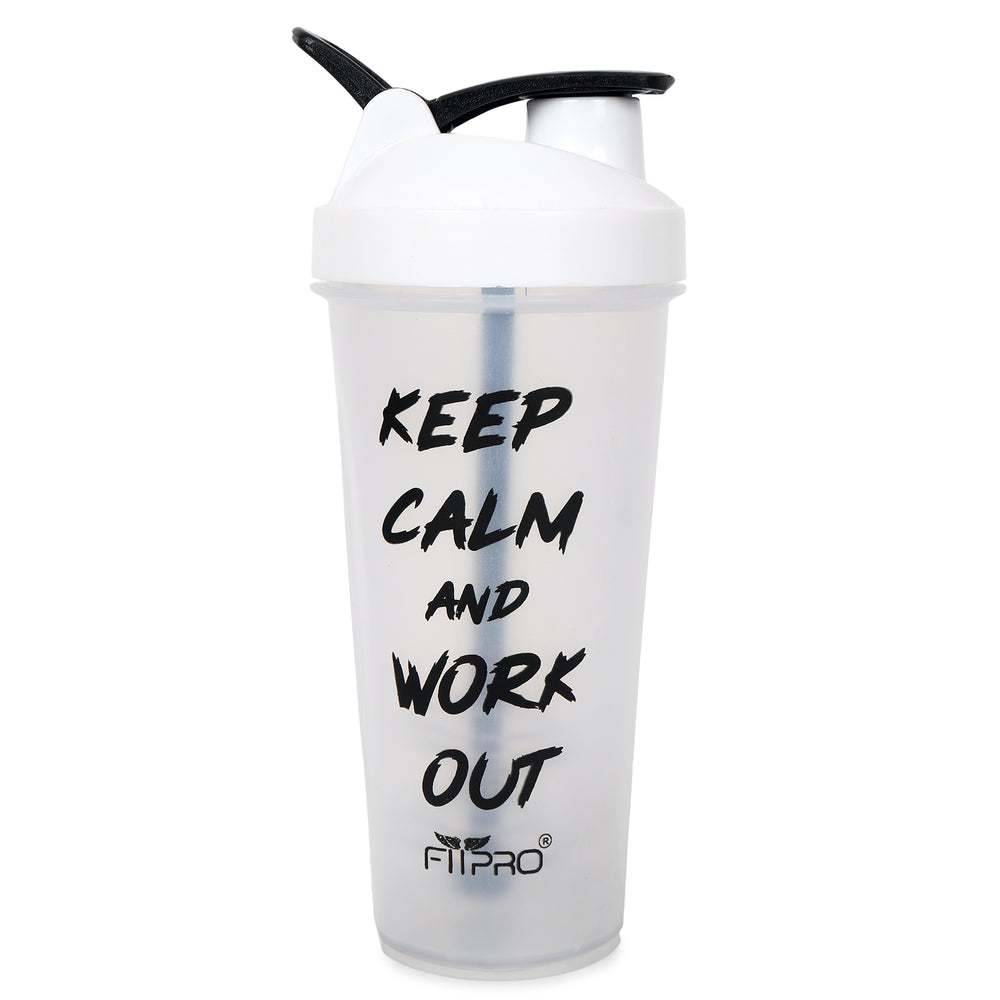 FitPro Fantastic Protein Shaker 750ml | White | Keep Calm & Work Out | Personal Use