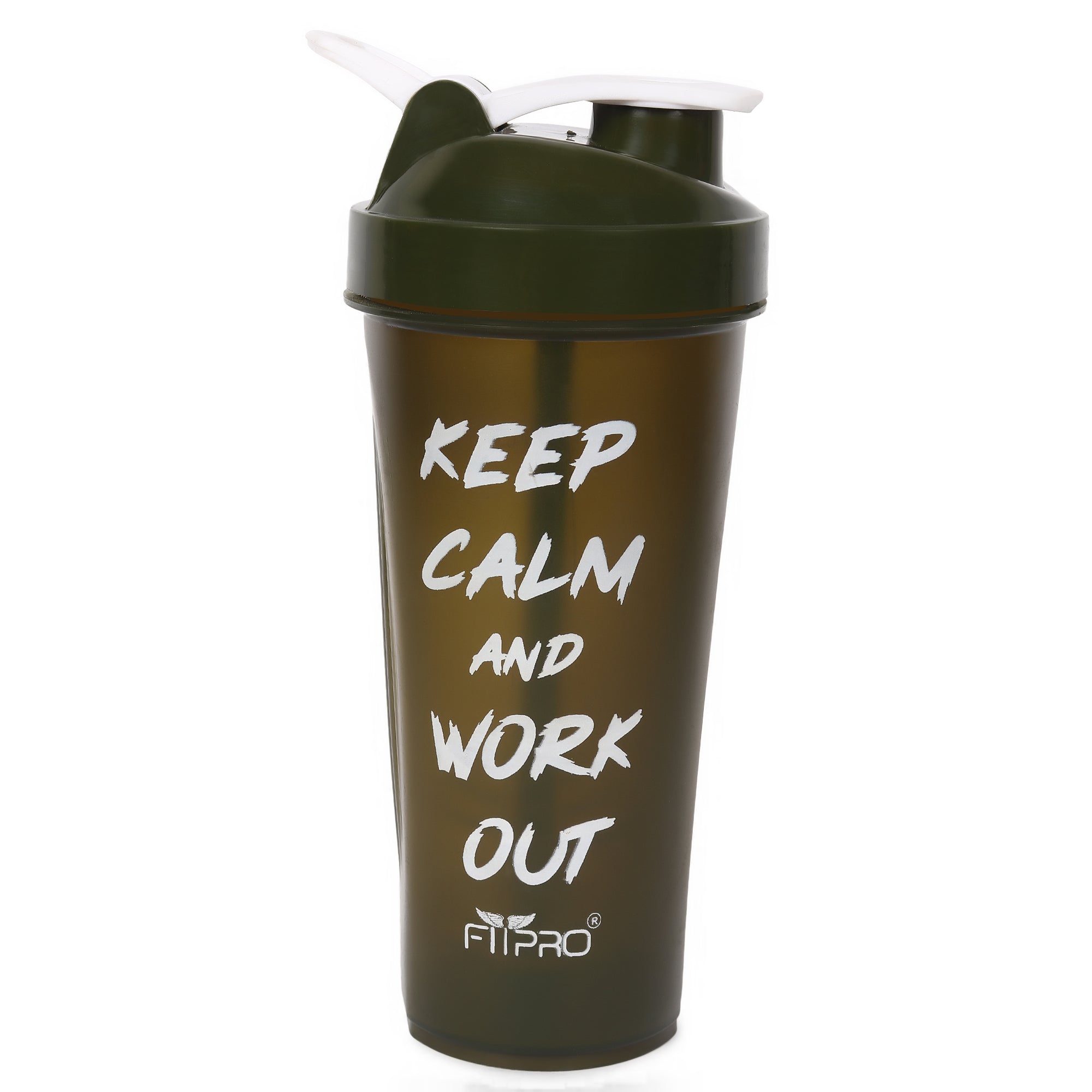 FitPro Fantastic Protein Shaker 750ml | Green | Keep Calm & Work Out | Fitness Shaker