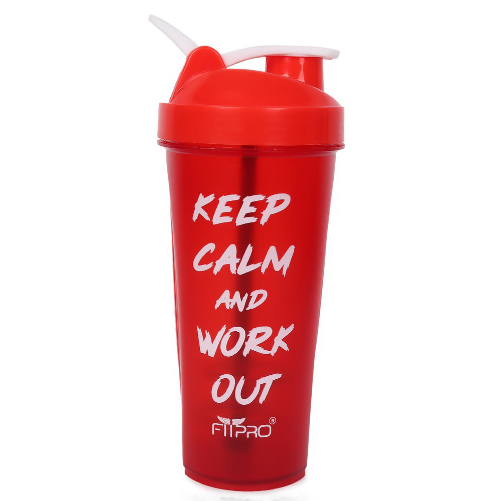 FitPro Fantastic Protein Shaker 750ml | Red | Keep Calm & Work Out | Gym & Fitness Use