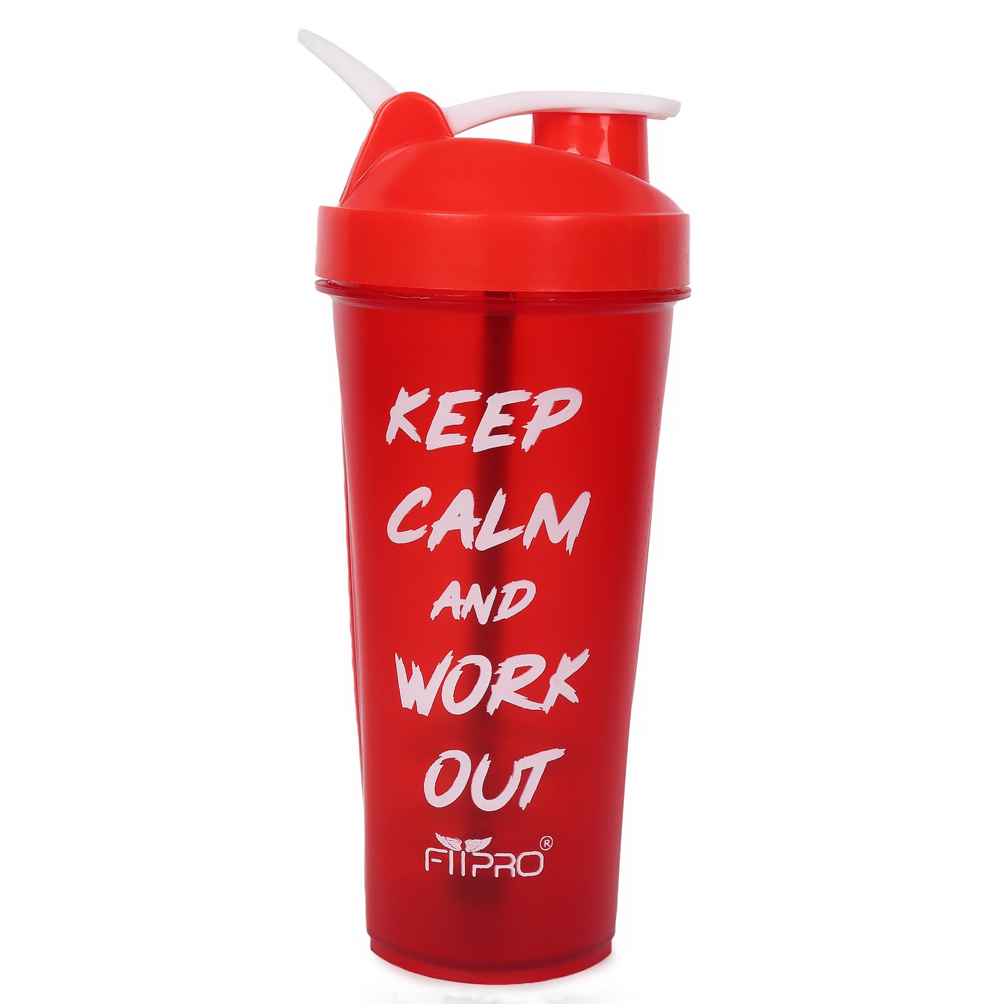 FitPro Fantastic Protein Shaker 750ml | Red | Keep Calm & Work Out | Gym & Fitness Use