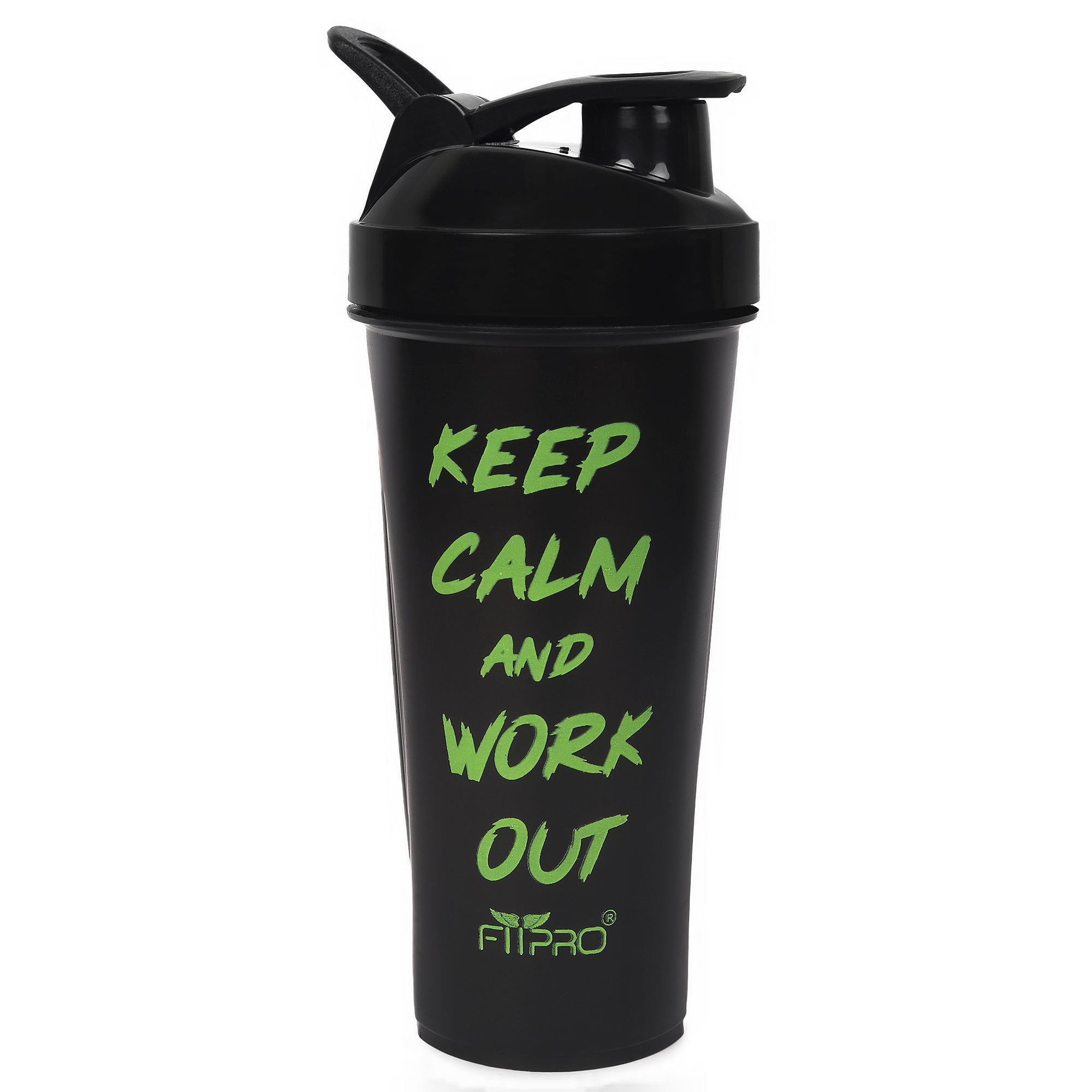 FitPro Fantastic Protein Shaker 750ml | Black | Keep Calm & Work Out | Gym & Personal Use