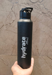 FitPro Hydrate 1000ml Classic Black Stainless Steel Water Bottle | Crackle Coating | Flip Top Cap