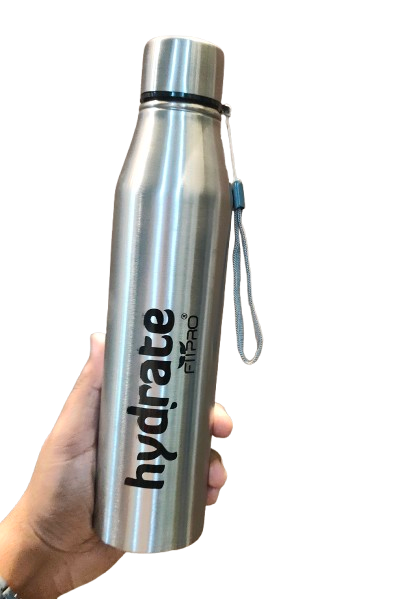 FitPro Hydrate 900ml Stainless Steel Water Bottle | Silver Slim Bottle for Office, Travel & Daily Use