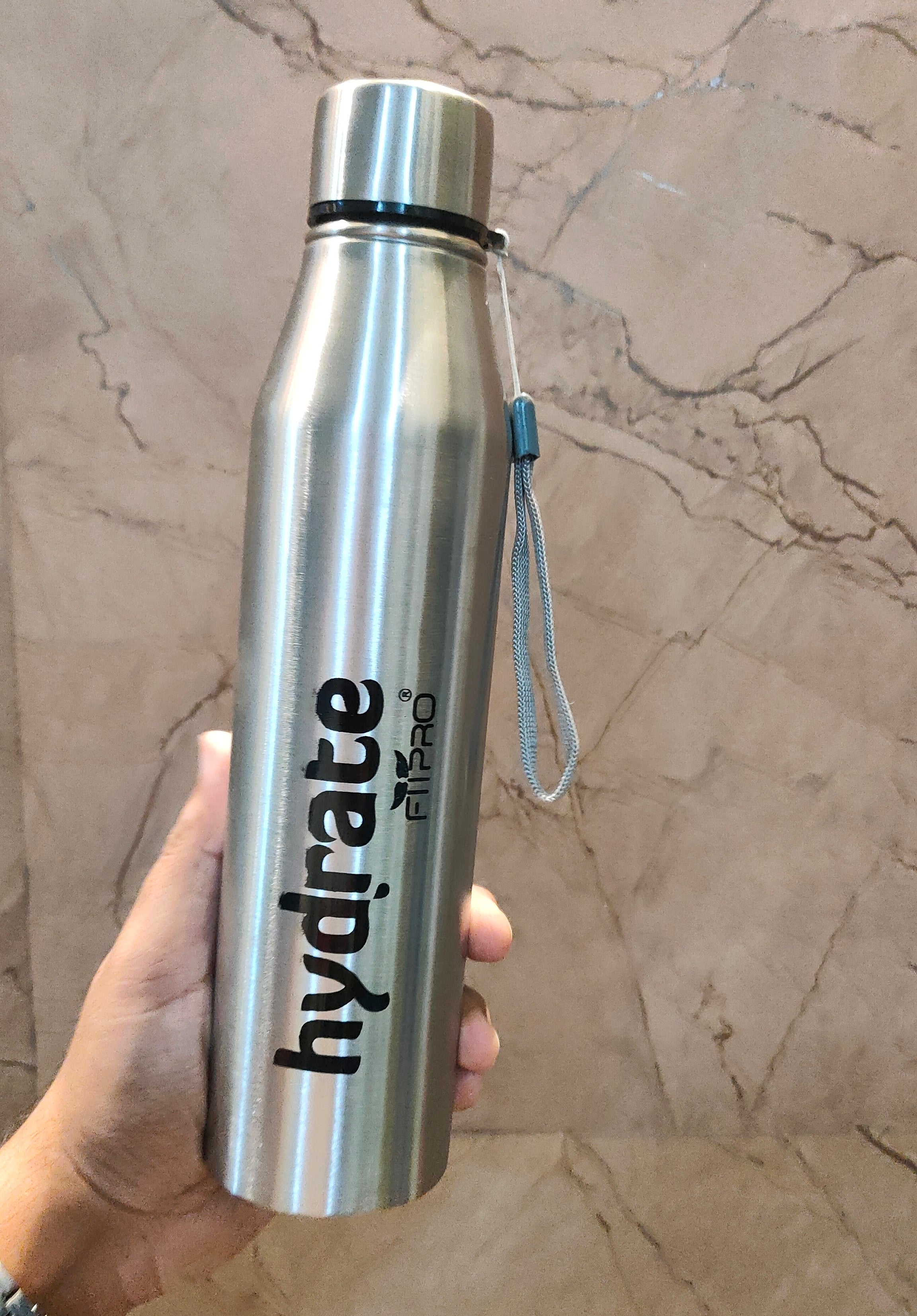 FitPro Hydrate 900ml Stainless Steel Water Bottle | Silver Slim Bottle for Office, Travel & Daily Use