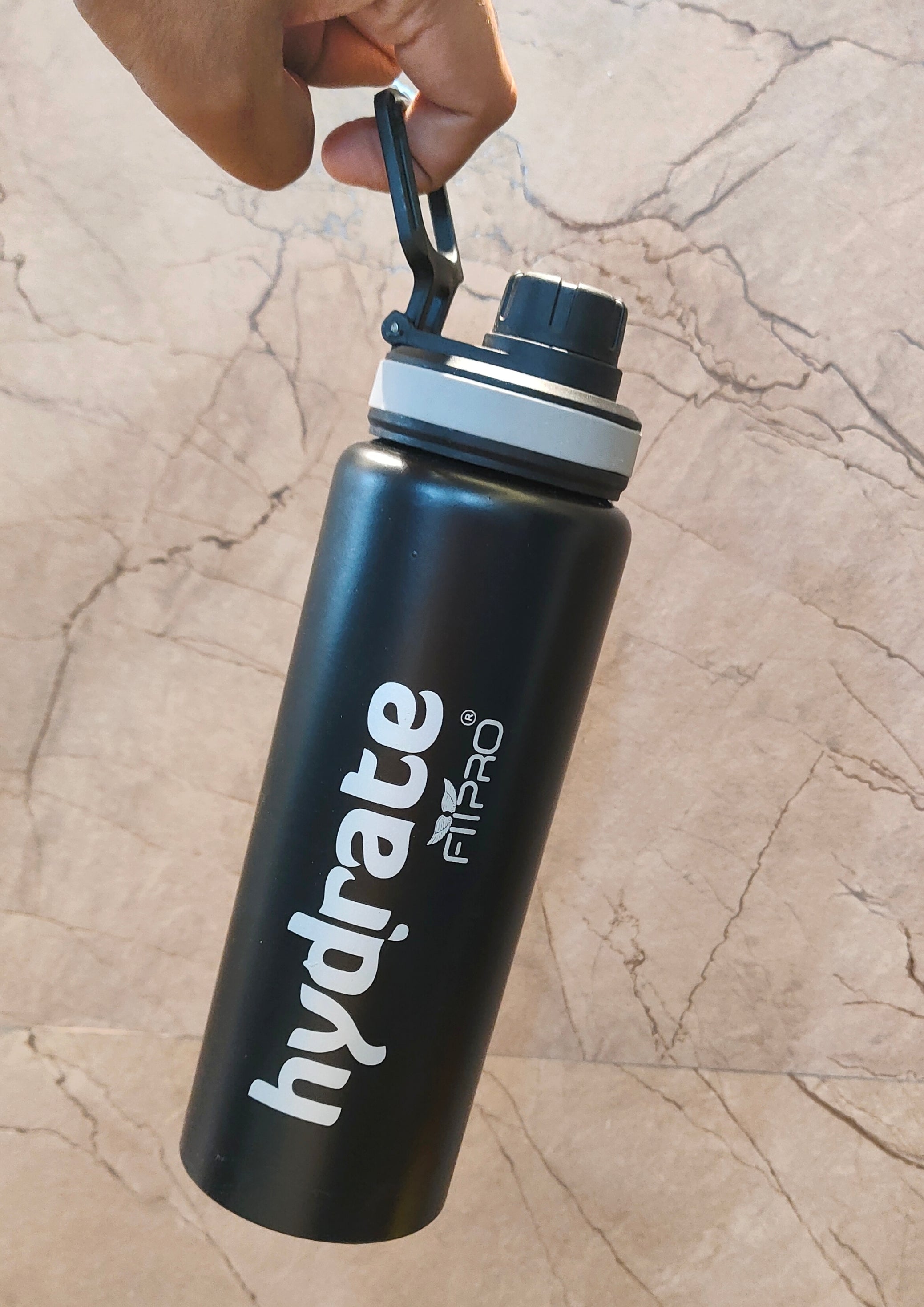 Black H2O Stainless Steel Water Bottle – 900ml | Premium Cap with Holder