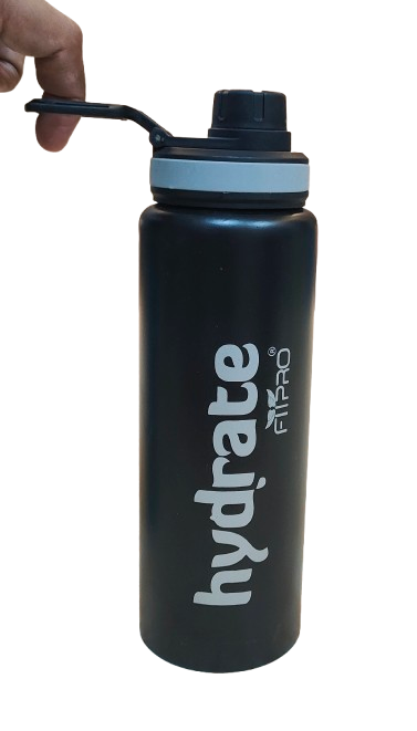 Black H2O Stainless Steel Water Bottle – 900ml | Premium Cap with Holder