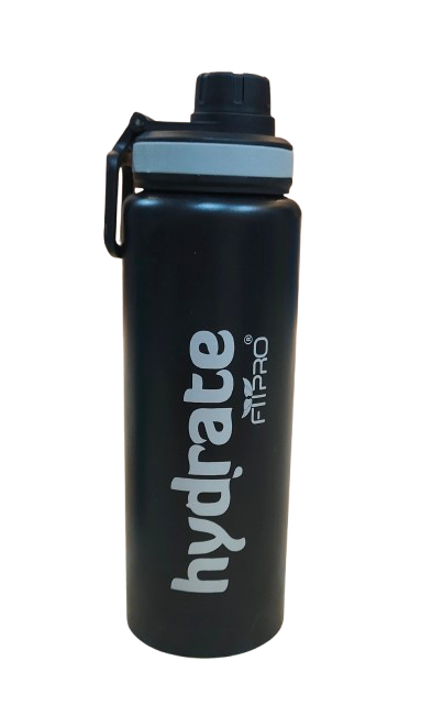 Black H2O Stainless Steel Water Bottle – 900ml | Premium Cap with Holder
